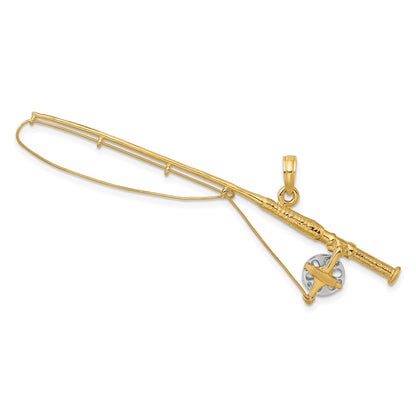 10K Yellow W/Rhodium 10K 3-D Fly Rod Fishing Pole Charm