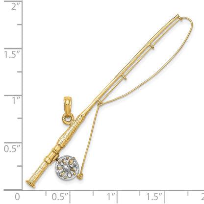 10K Yellow W/Rhodium 10K 3-D Fly Rod Fishing Pole Charm