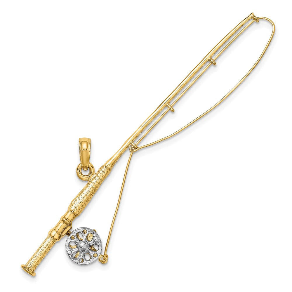 10K Yellow W/Rhodium 10K 3-D Fly Rod Fishing Pole Charm