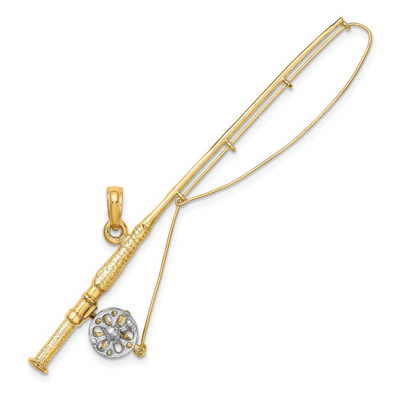 10K Yellow W/Rhodium 10K 3-D Fly Rod Fishing Pole Charm