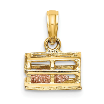 10K Two-Tone 10K 3D Lobster Trap W/Moveable Pendant
