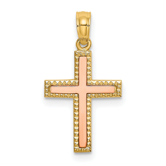 10K Two-Tone Polished Cross Charm
