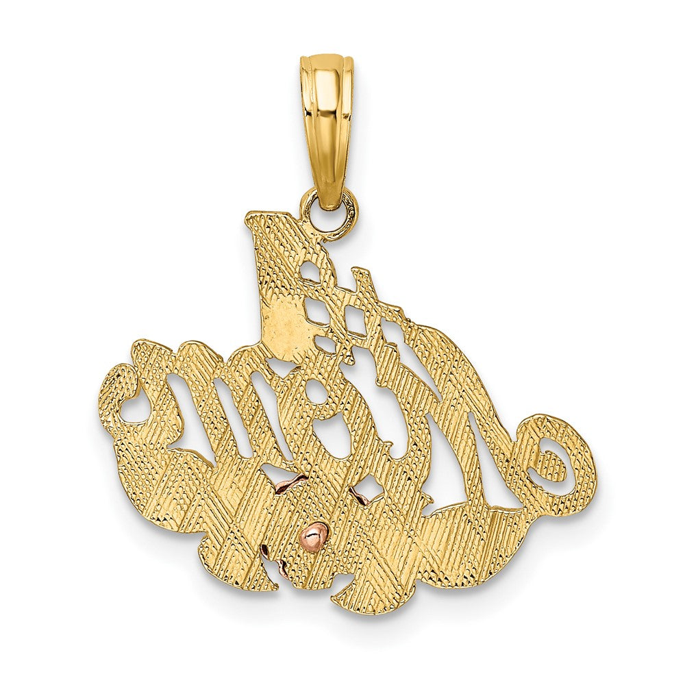 10K Two-Tone W/White Rhodium #1 Mom W/ Flower Charm