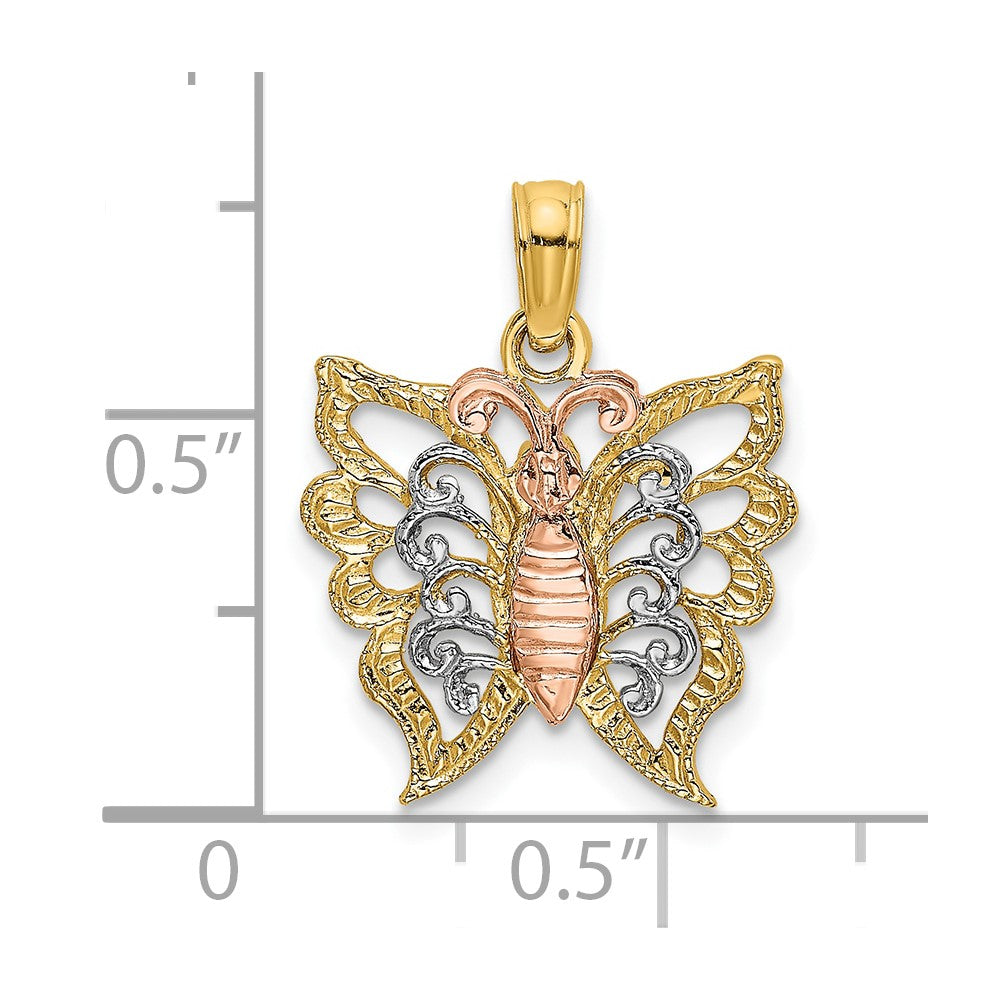 10K Two-Tone 10K W/White Rhodium Butterfly Cut-Out Charm