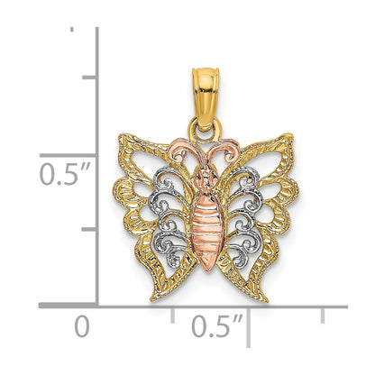 10K Two-Tone 10K W/White Rhodium Butterfly Cut-Out Charm