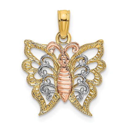 10K Two-Tone 10K W/White Rhodium Butterfly Cut-Out Charm