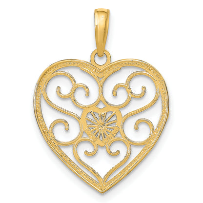 10K Yellow W/Rhodium Filigree Beaded Heart Charm