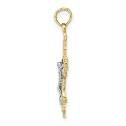 10K Two-Tone 10K Textured W/ Lace Trim Crucifix Charm