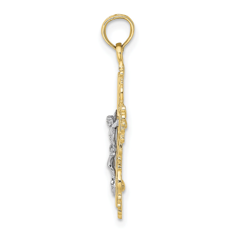 10K Two-Tone 10K Textured W/ Lace Trim Crucifix Charm