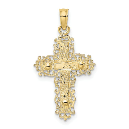 10K Two-Tone 10K Textured W/ Lace Trim Crucifix Charm