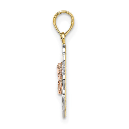 10K Two-Tone 10K W/Rhodium Small Angel In Heart Charm