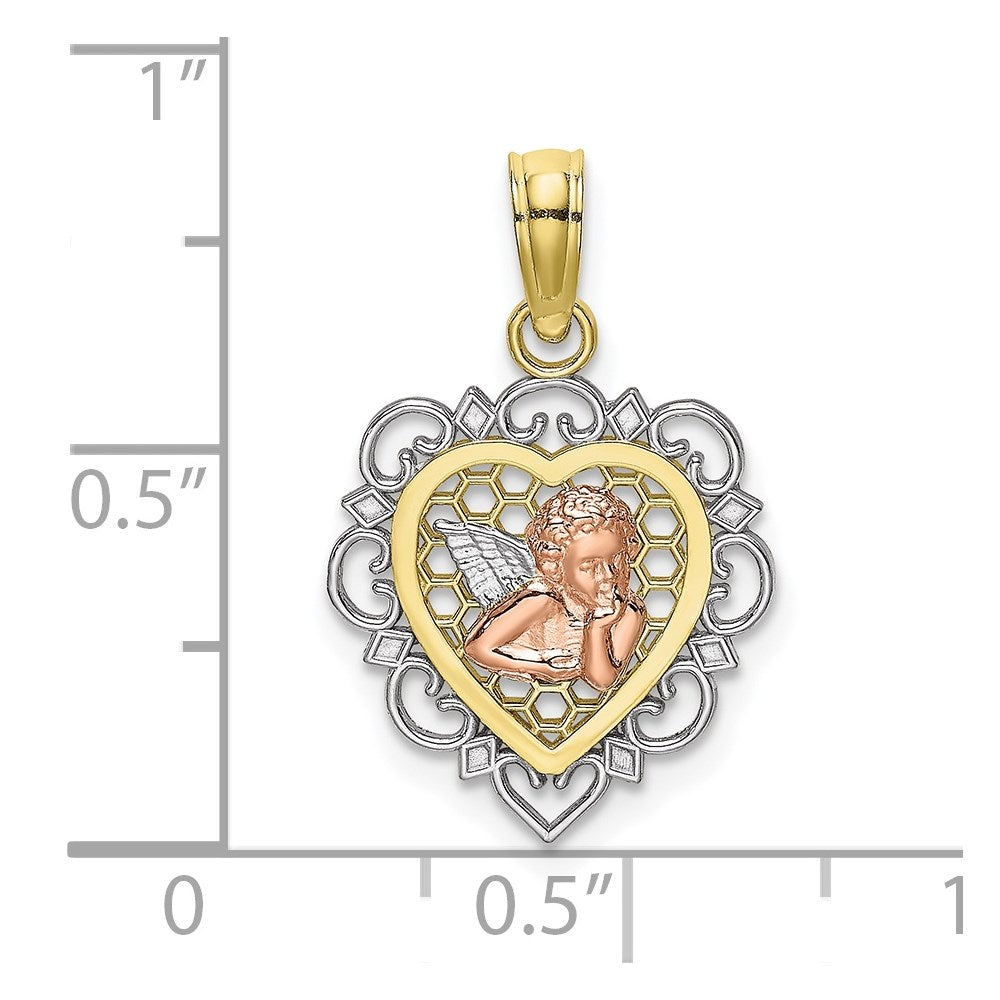 10K Two-Tone 10K W/Rhodium Small Angel In Heart Charm