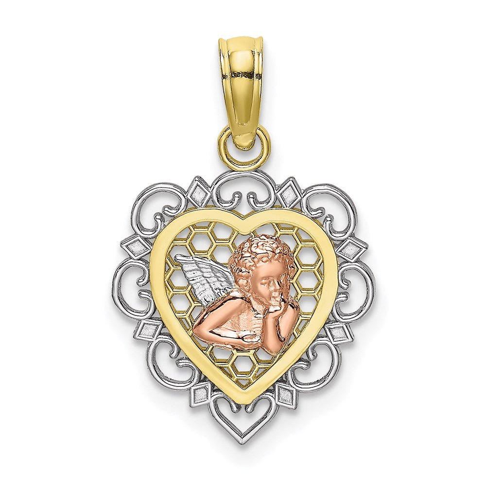 10K Two-Tone 10K W/Rhodium Small Angel In Heart Charm