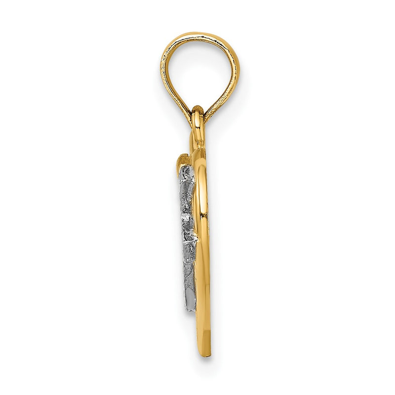 10K Yellow W/Rhodium 10K W/ Rhodium Cross In Heart Charm