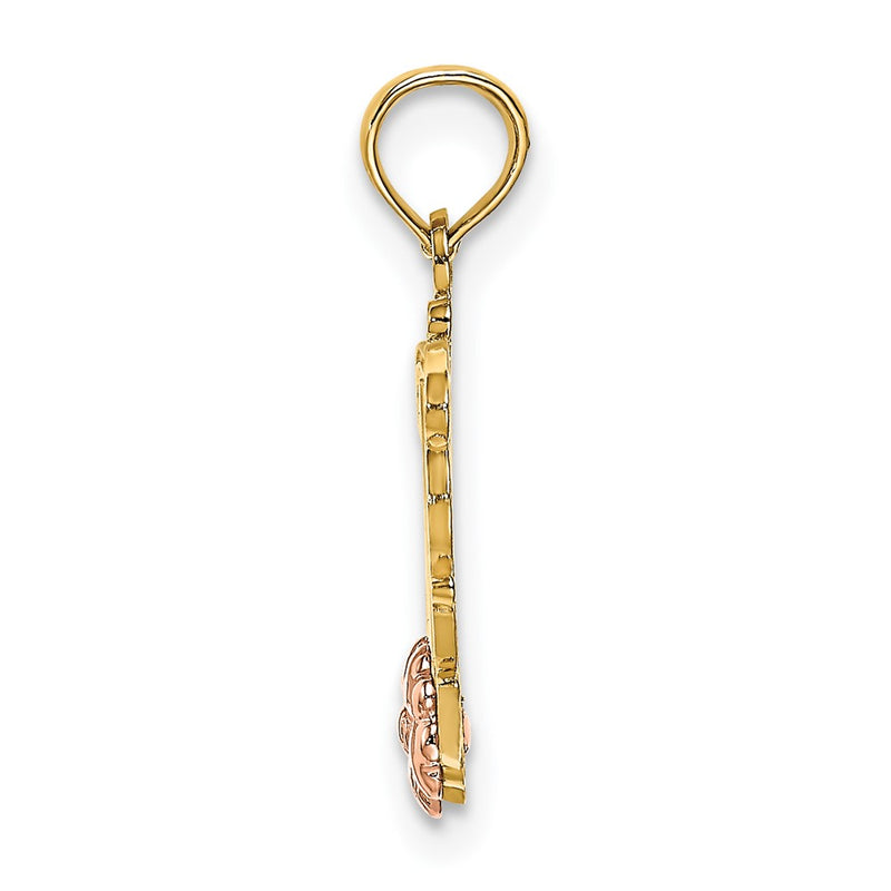 10K Two-Tone Two-Tone Mom Script W/ Flower Charm