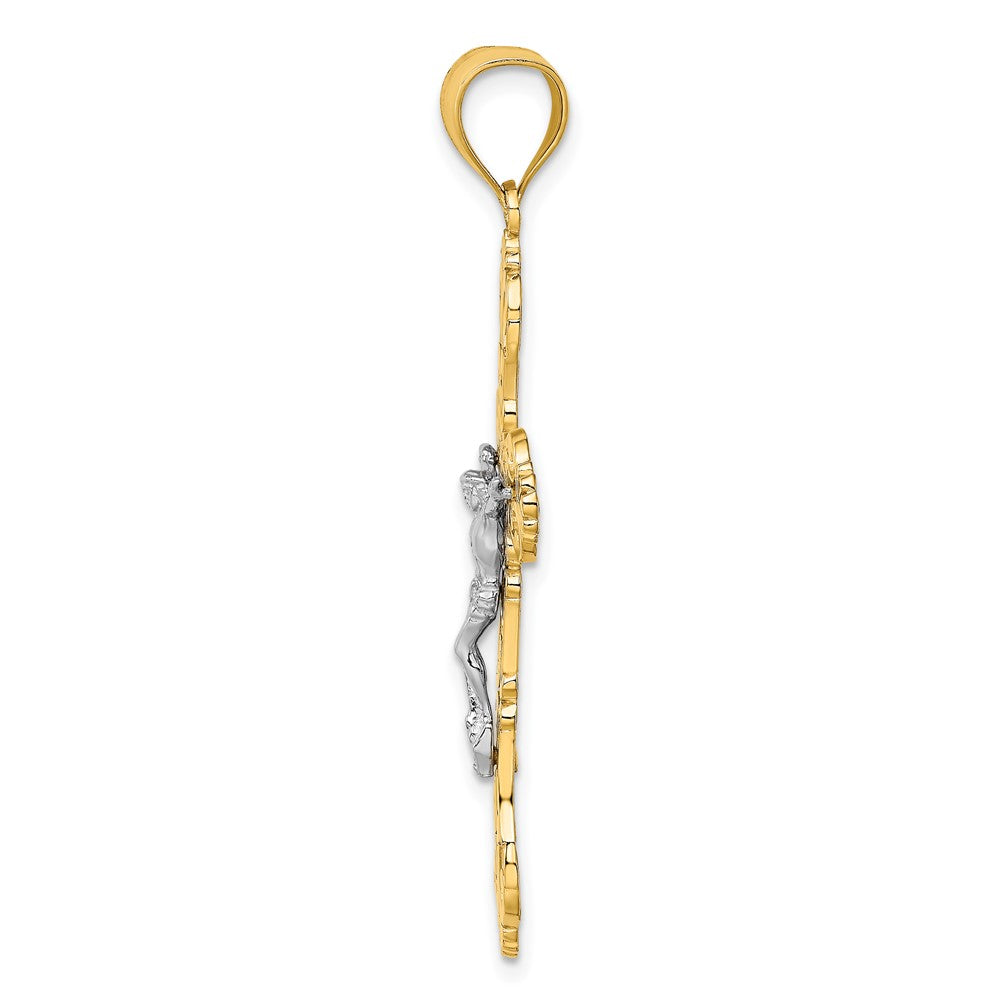 10K Yellow W/Rhodium 10K W/ Rhodium Crucifix Scrolled Tips Charm