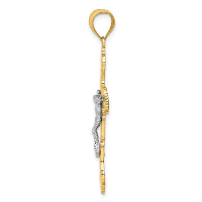 10K Yellow W/Rhodium 10K W/ Rhodium Crucifix Scrolled Tips Charm