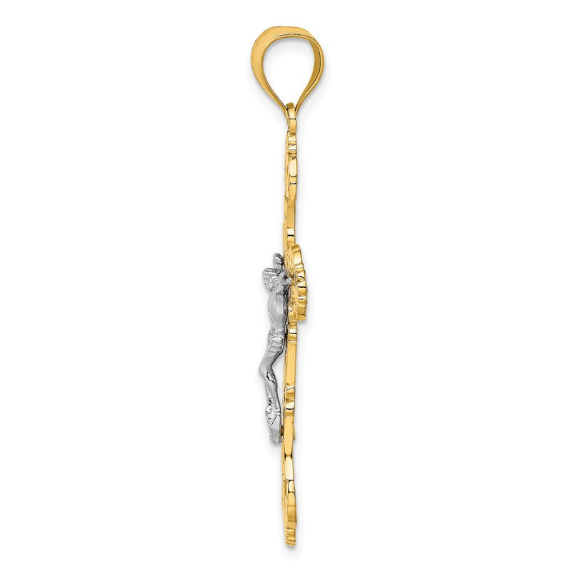 10K Yellow W/Rhodium 10K W/ Rhodium Crucifix Scrolled Tips Charm
