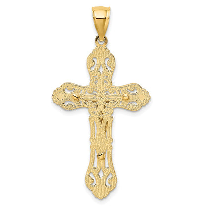 10K Yellow W/Rhodium 10K W/ Rhodium Crucifix Scrolled Tips Charm