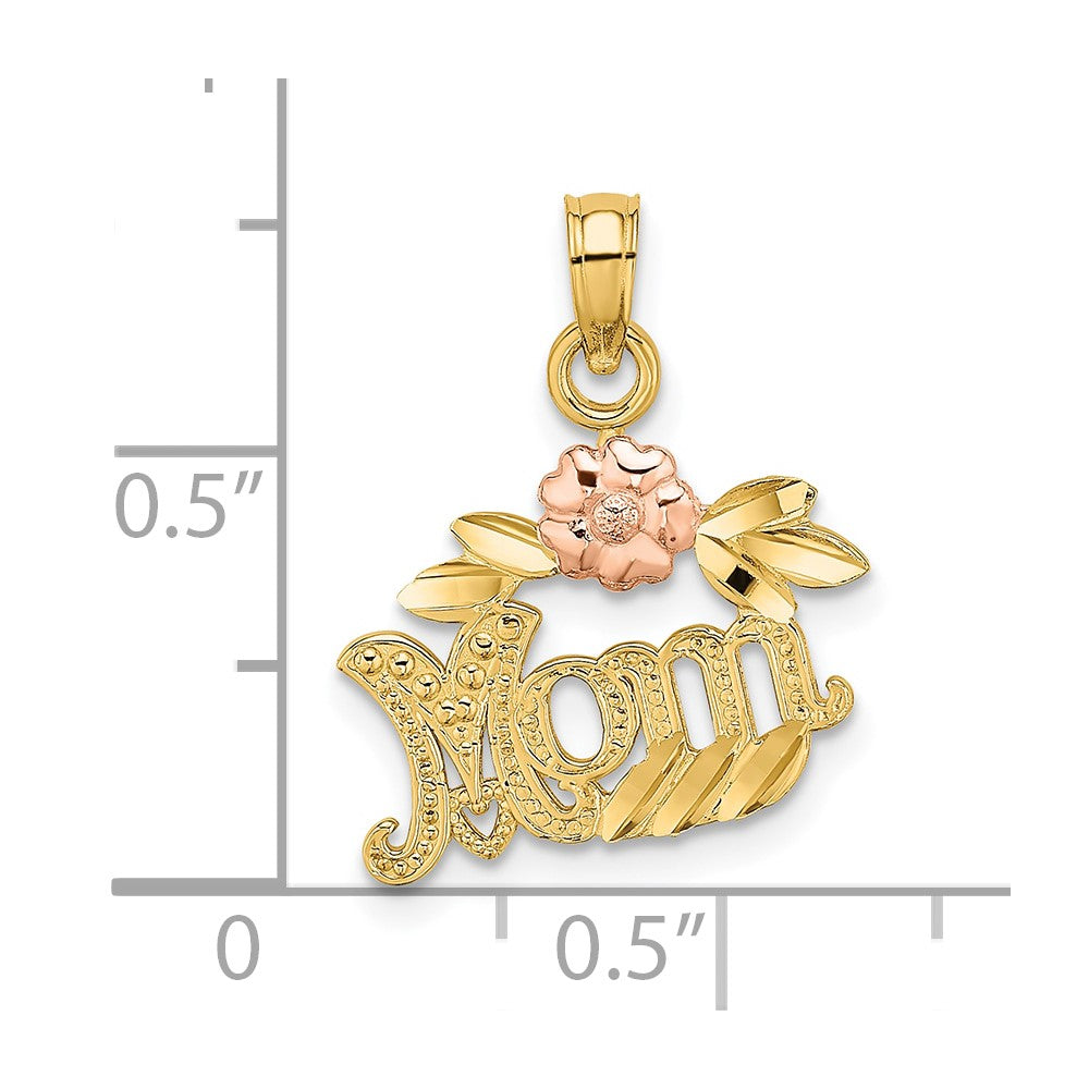 10K Two-Tone Two-Tone Textured Scroll W/ Flower Mom Charm