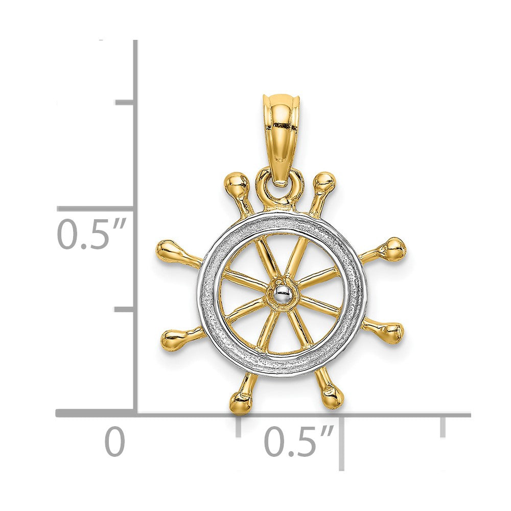 10K Yellow W/Rhodium 10K W/ Rhodium Ships Wheel Pendant