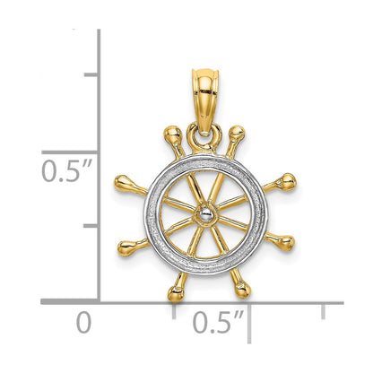 10K Yellow W/Rhodium 10K W/ Rhodium Ships Wheel Pendant