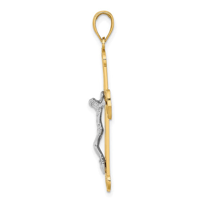 10K Two-Tone 10K Engraved Crucifix Charm