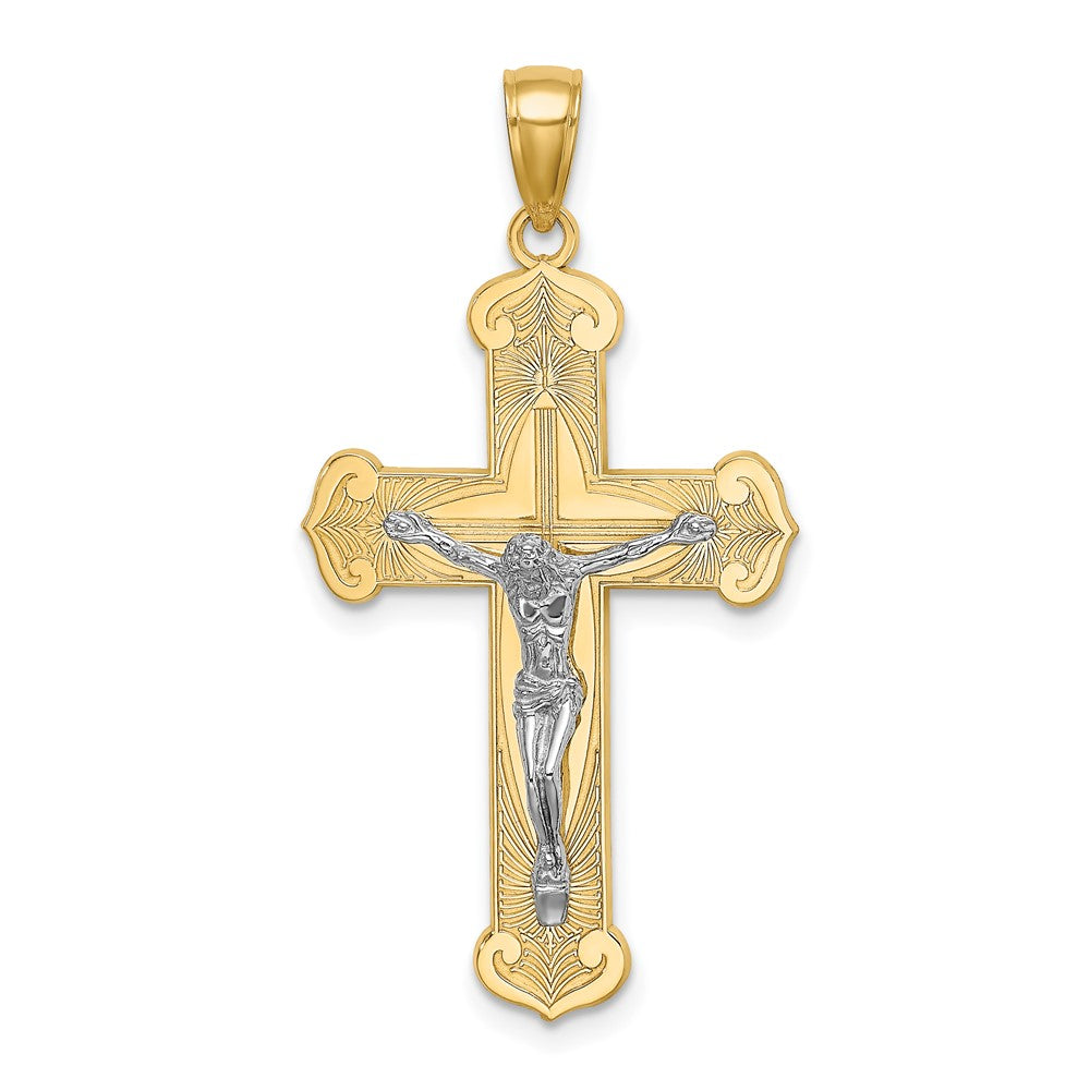10K Two-Tone 10K Engraved Crucifix Charm
