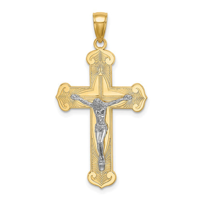 10K Two-Tone 10K Engraved Crucifix Charm