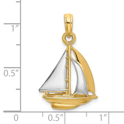 10K Yellow W/Rhodium 10K W/ Rhodium 3-D Polished Sailboat Charm