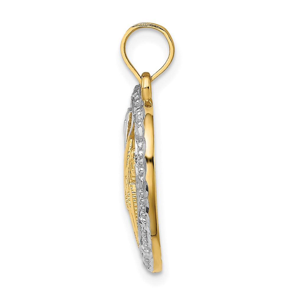 10K Yellow W/Rhodium Bead Trim #1 Mom In Heart Charm