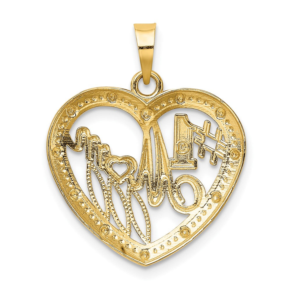 10K Yellow W/Rhodium Bead Trim #1 Mom In Heart Charm