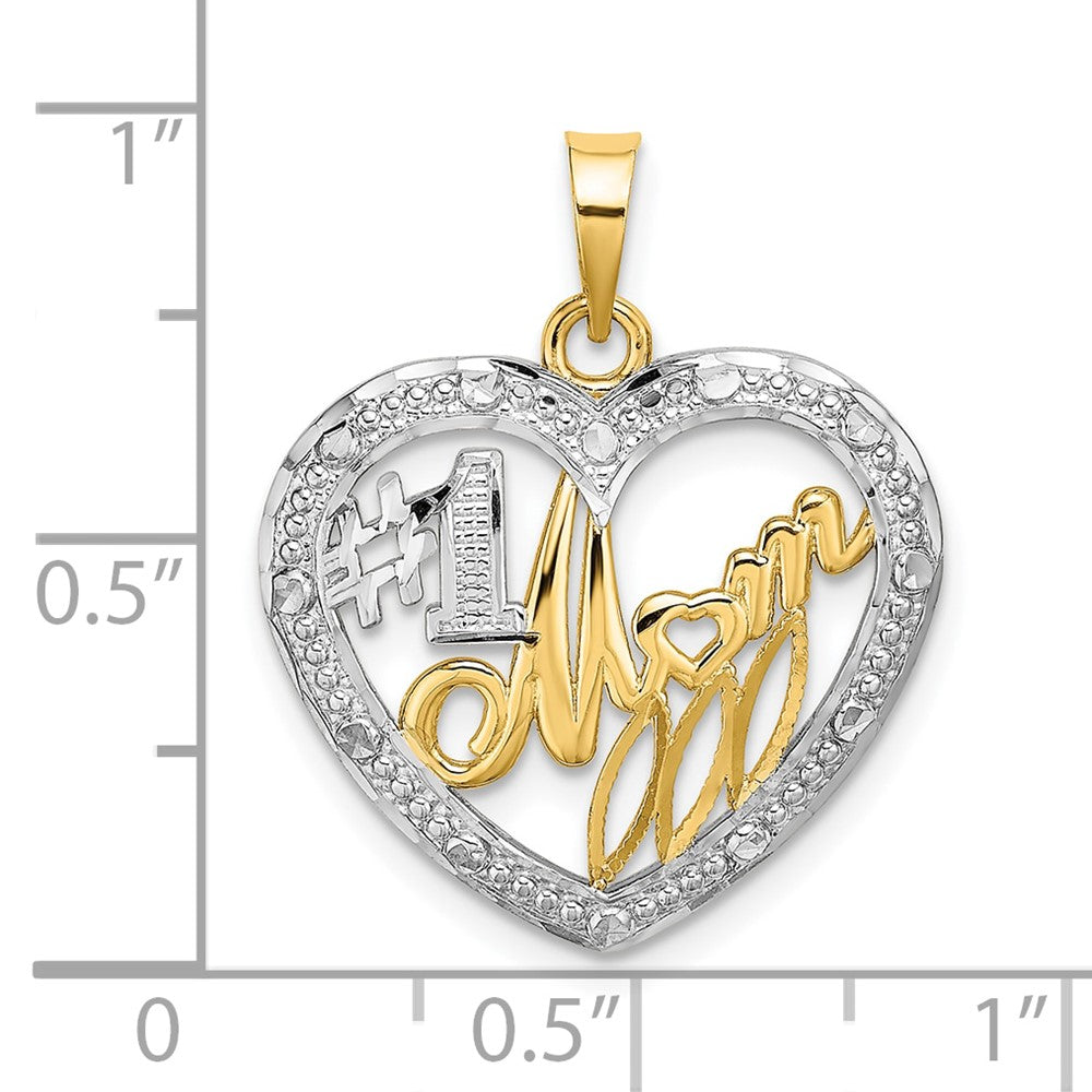 10K Yellow W/Rhodium Bead Trim #1 Mom In Heart Charm