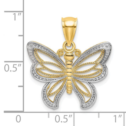 10K Yellow W/Rhodium 10K Butterfly W/ White Beaded Wings Charm