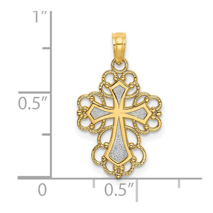 10K Yellow W/Rhodium 10K W/ Rhodium Beaded Lace Trim Cross Charm