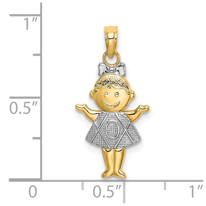 10K Yellow W/Rhodium 10K Textured Girl Charm