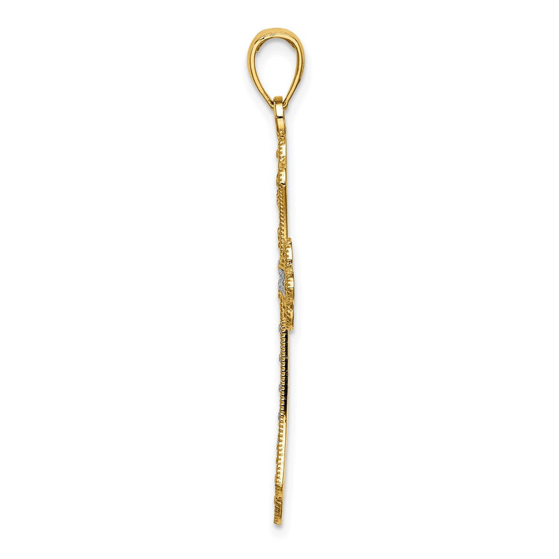 10K Yellow W/Rhodium 10K W/ Rhodium Scalloped Edges Cross Charm