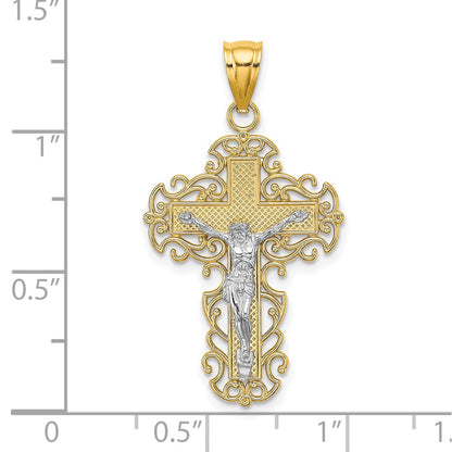10K Two-Tone 10K Two-Tone W/Lace Trim Crucifix Charm