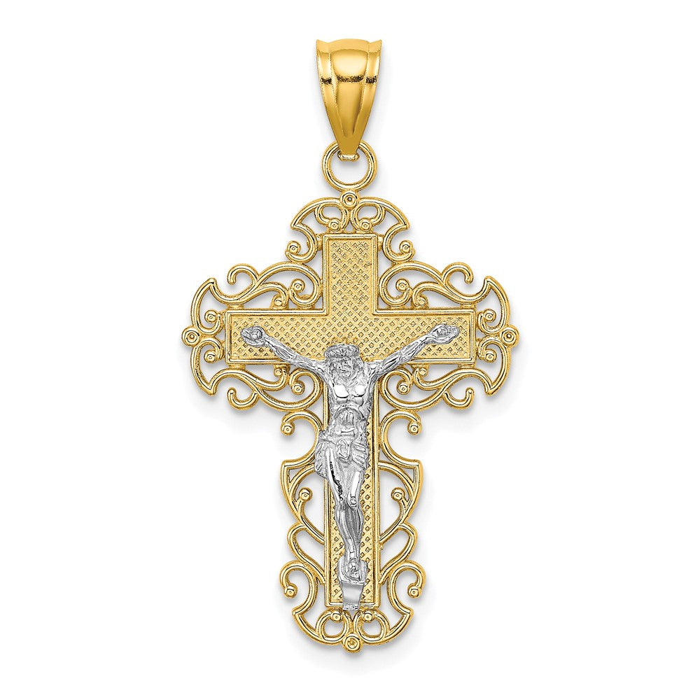 10K Two-Tone 10K Two-Tone W/Lace Trim Crucifix Charm