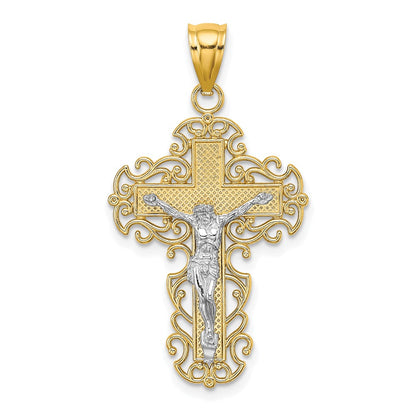 10K Two-Tone 10K Two-Tone W/Lace Trim Crucifix Charm