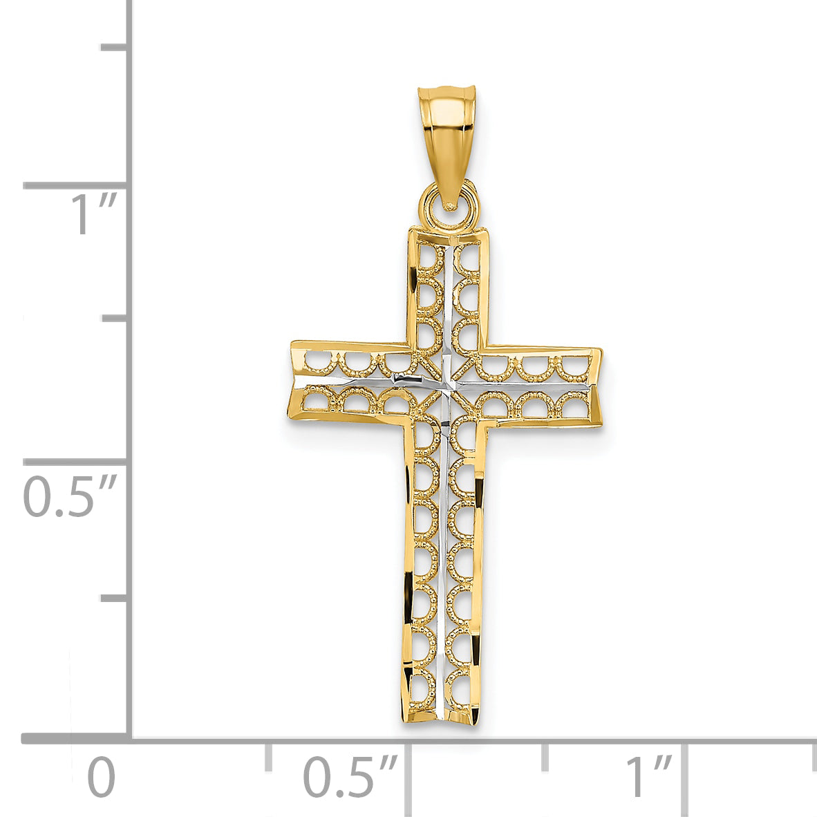 10K Yellow W/Rhodium 10K W/ Rhodium D/C Filigree Cross Pendant