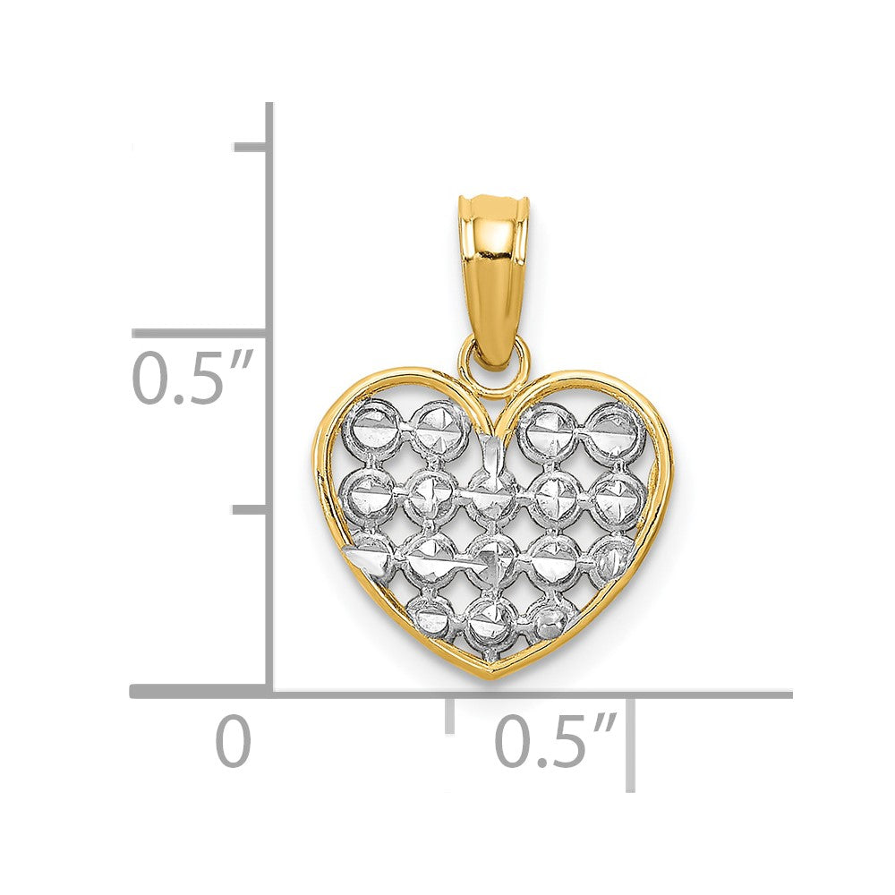 10K Yellow W/Rhodium D/C Heart Charm
