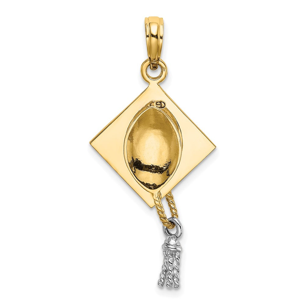 10K Yellow W/Rhodium 3-D Graduation Cap Moveable Tassle Charm