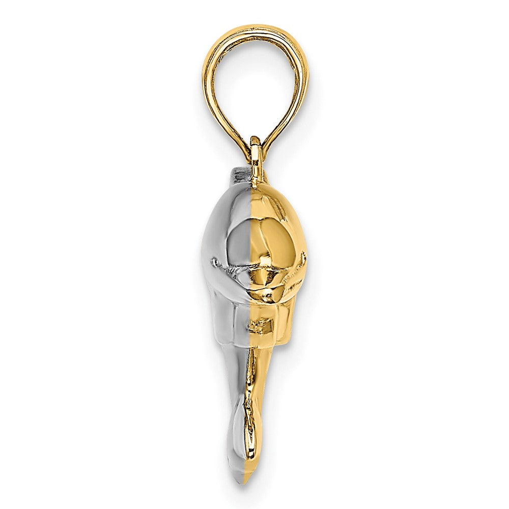 10K Yellow W/Rhodium 3-D Reversible Puffed Dolphin Charm