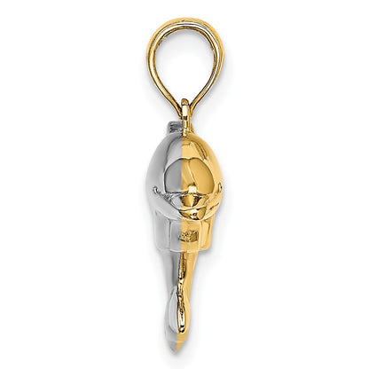 10K Yellow W/Rhodium 3-D Reversible Puffed Dolphin Charm