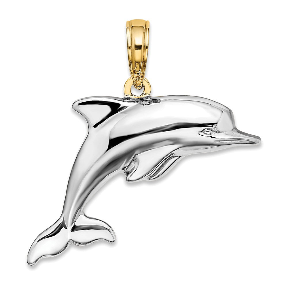10K Yellow W/Rhodium 3-D Reversible Puffed Dolphin Charm