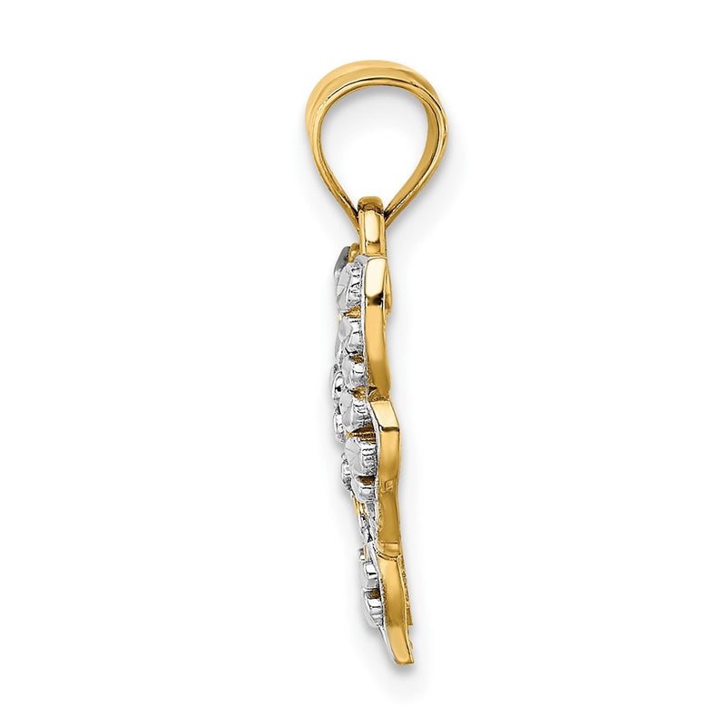 10K Yellow W/Rhodium Butterfly W/White Edge And Cut-Out Wings
