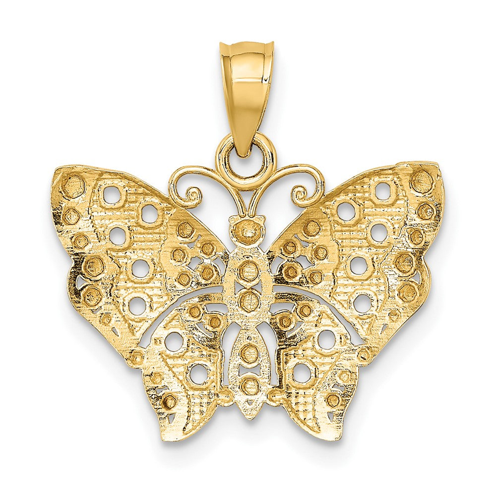 10K Yellow W/Rhodium Butterfly W/White Edge And Cut-Out Wings