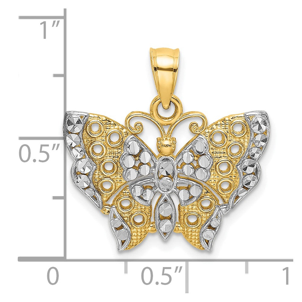 10K Yellow W/Rhodium Butterfly W/White Edge And Cut-Out Wings