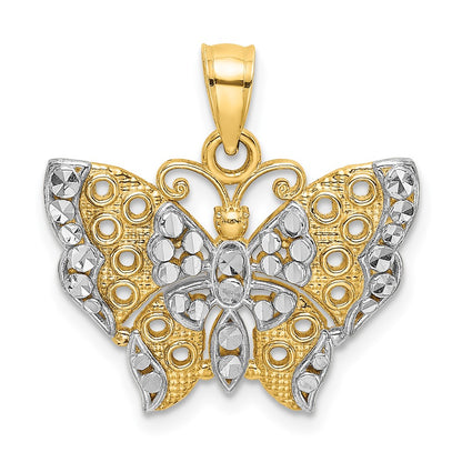 10K Yellow W/Rhodium Butterfly W/White Edge And Cut-Out Wings